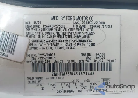 2005 Mercury Grand Marquis Ls/Lse from USA, damaged, VIN 2MHFM75W45X621448